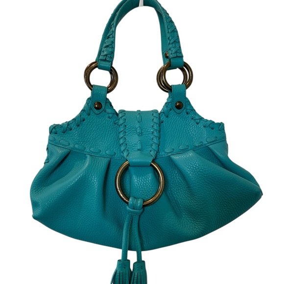 Isabella Fiore Handbags - ISABELLA FIORE Turquoise Blue Leather Whip Stitch Shoulder Hobo Bag Purse